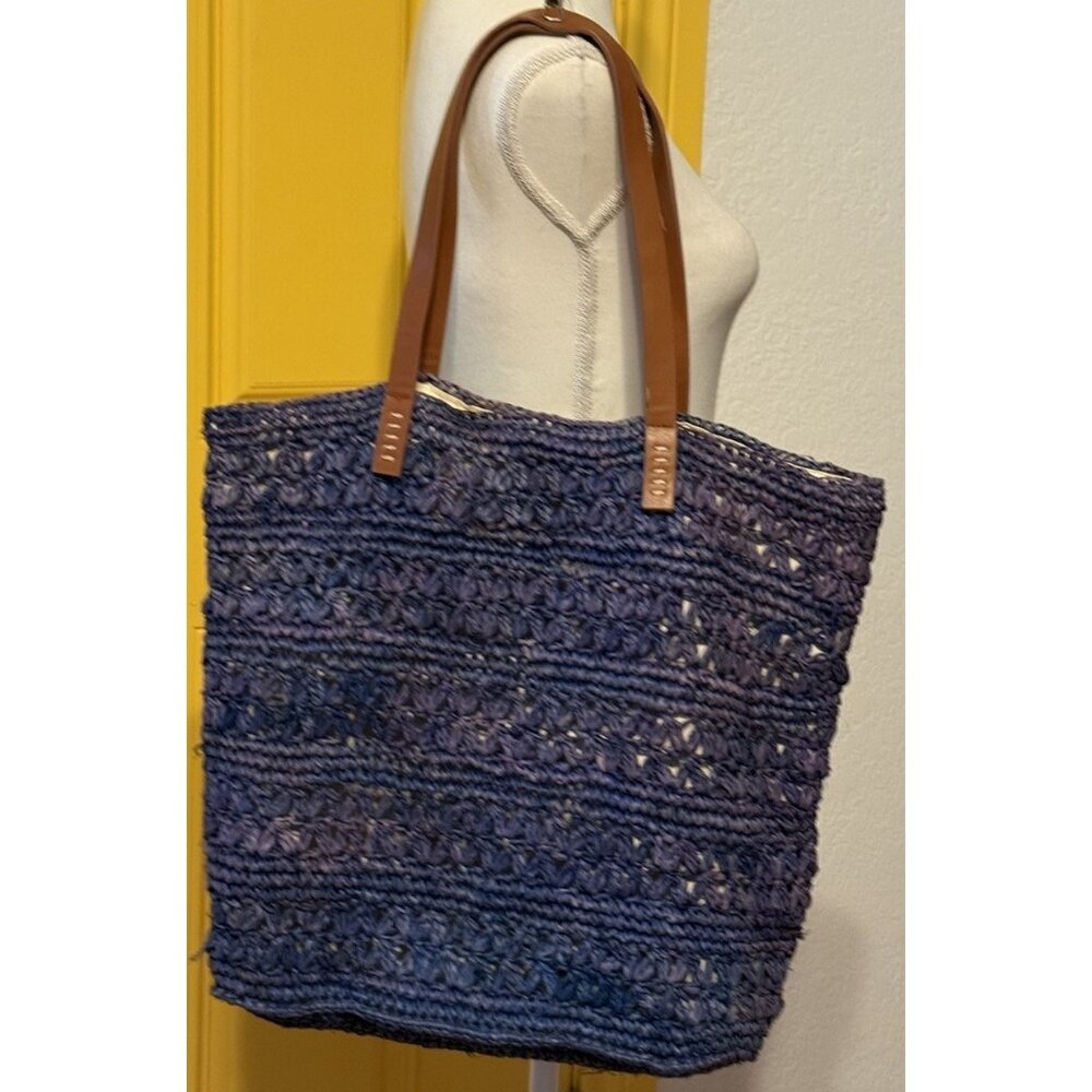 Nordstrom Bag Raffia Crochet Bag Lightweight Summer Vacation Purple‎ Leather